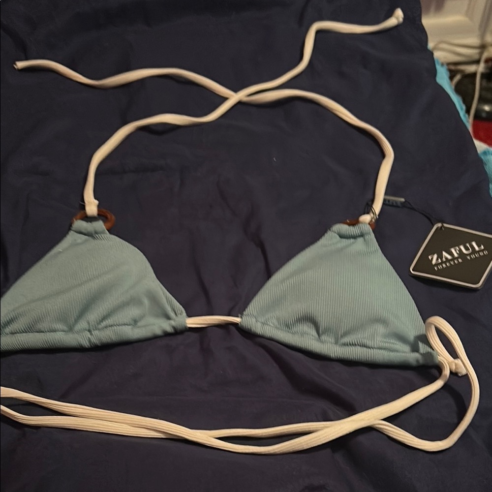 Zaful Light Blue Bikini Top with White Straps